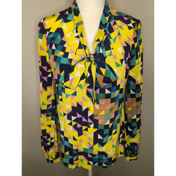 Tory Burch Tops - Tory Burch Geometric Silk Tie Neck Blouse Statement Designer Career Size 4